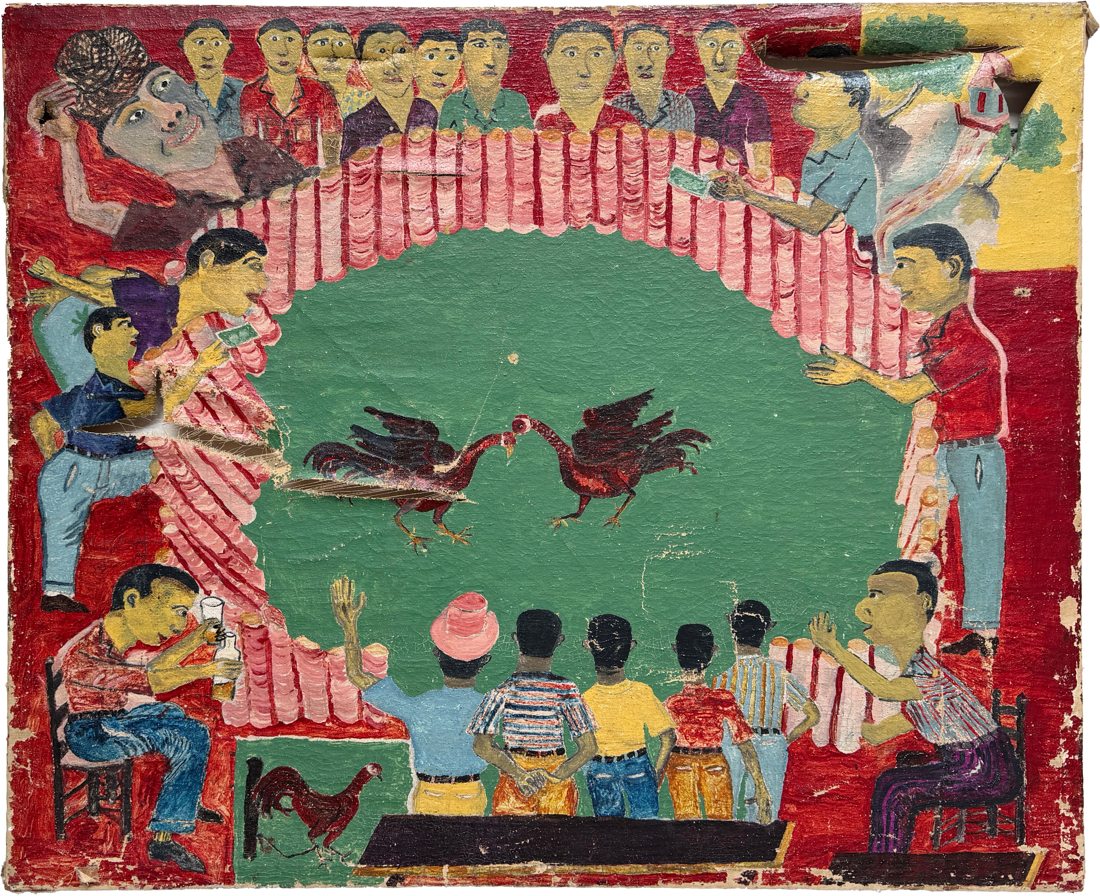 Folk Art Cockfight Painting